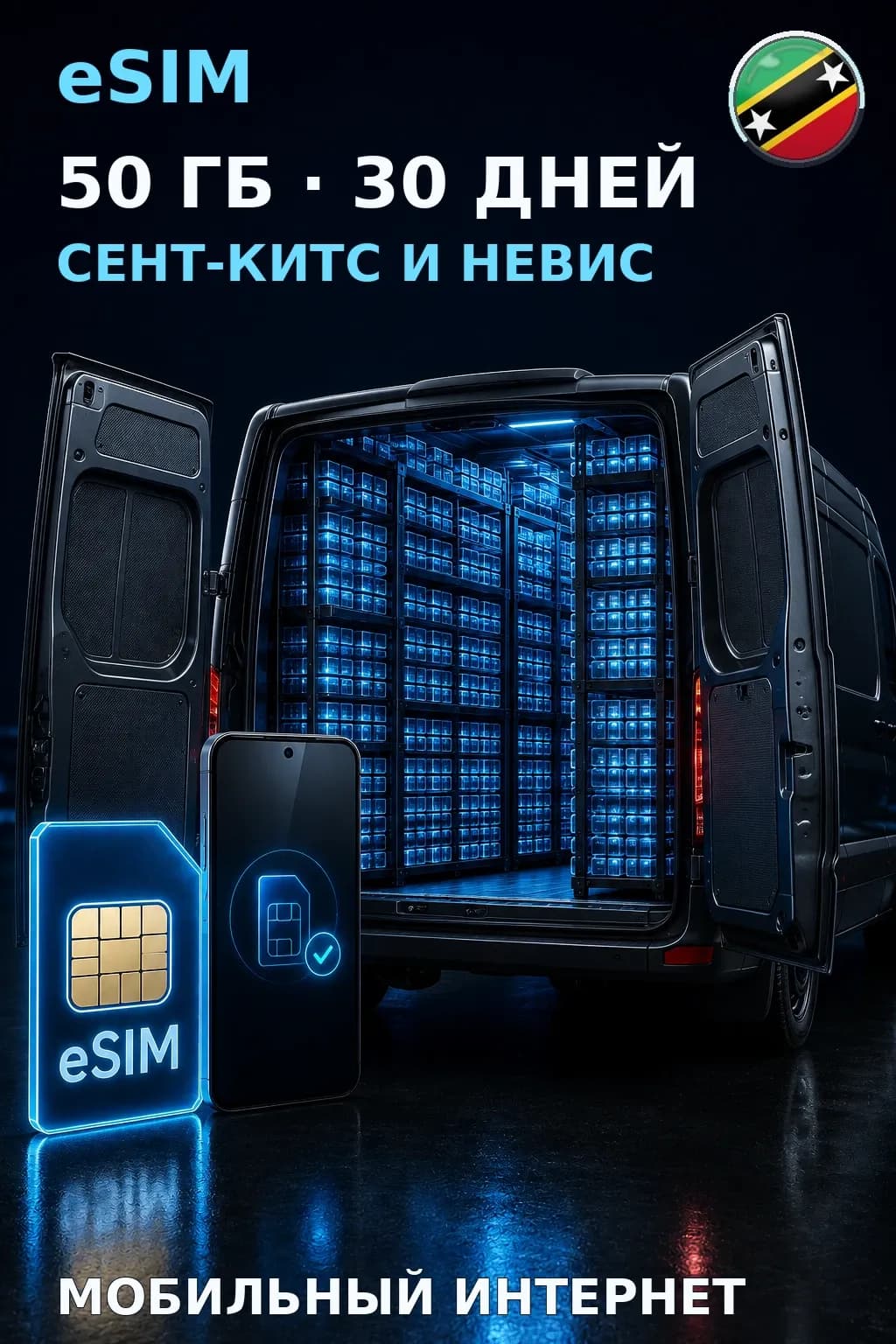 eSIM Сент-Китс и Невис — 50 ГБ, 30 дней — интернет