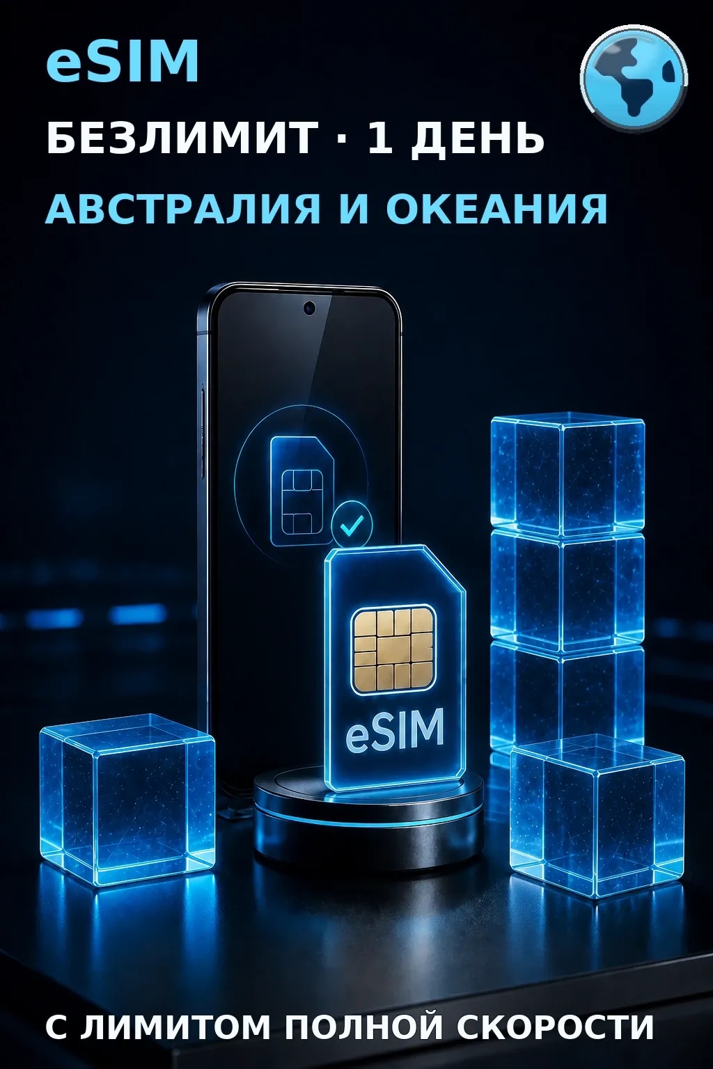 eSIM Австралия и Океания — БЕЗЛИМИТ, 1 день — интернет