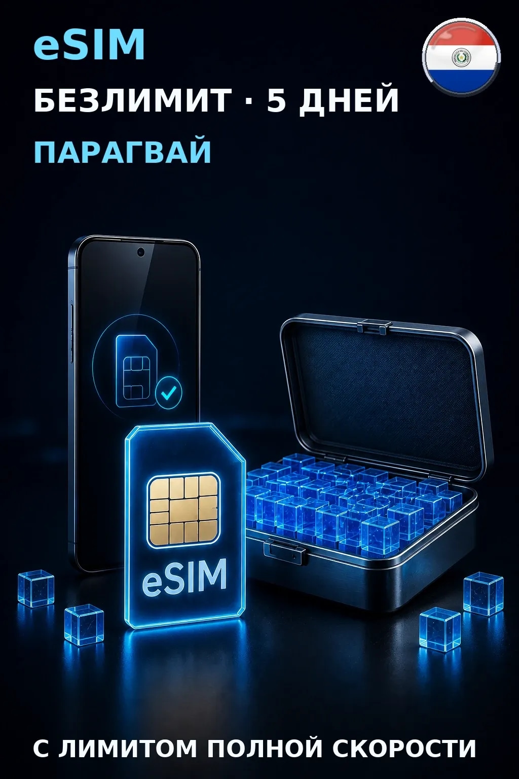 eSIM Парагвай — БЕЗЛИМИТ, 5 дней — интернет