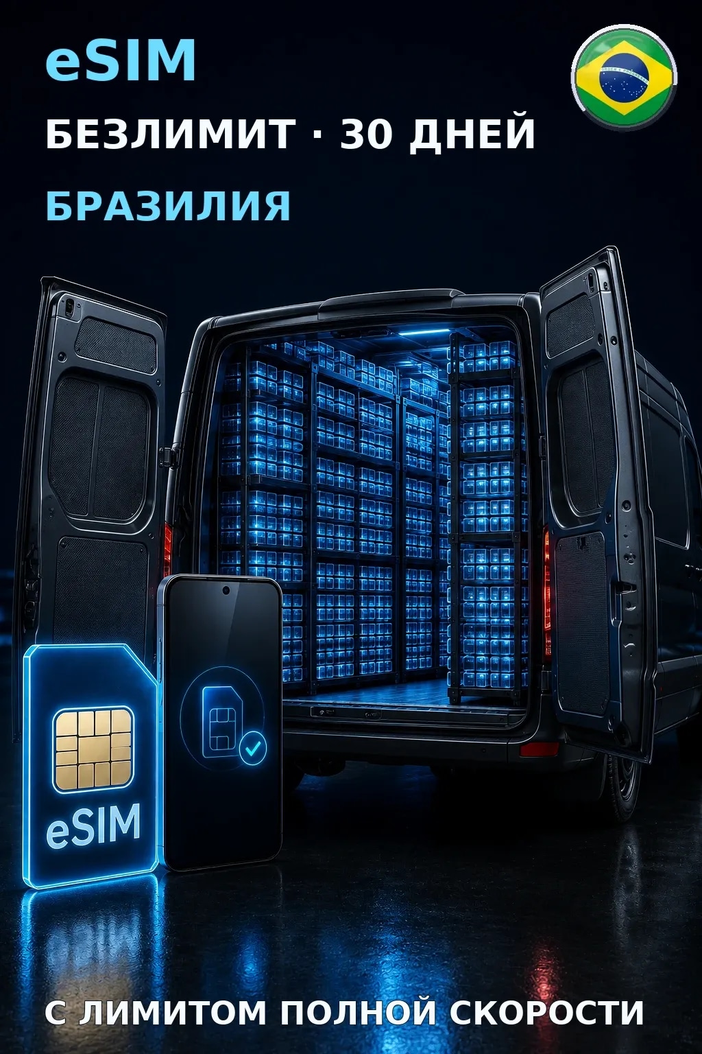 eSIM Бразилия — БЕЗЛИМИТ, 30 дней — интернет