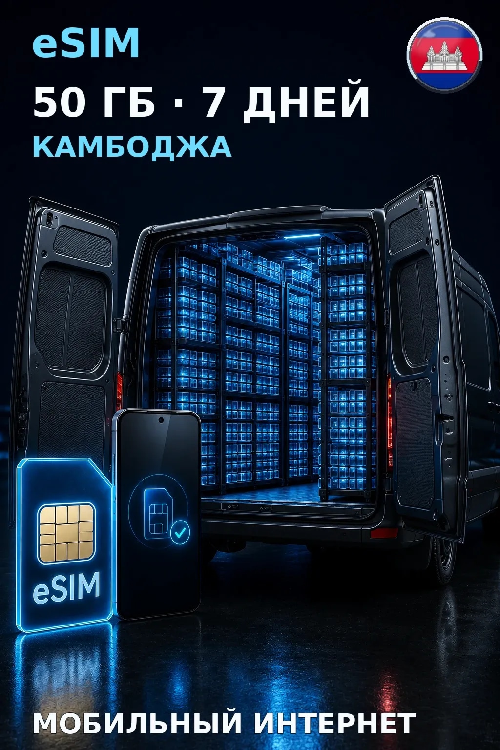 eSIM Камбоджа — 50 ГБ, 7 дней — интернет