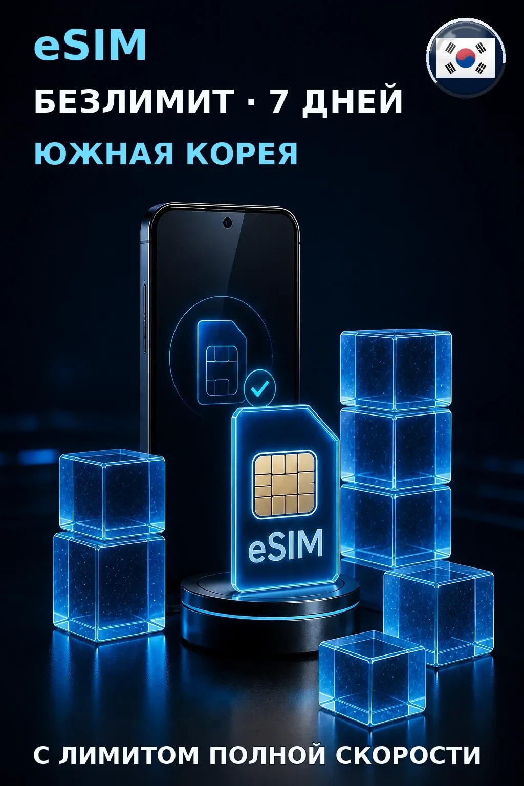 eSIM Южная Корея — БЕЗЛИМИТ, 7 дней — интернет