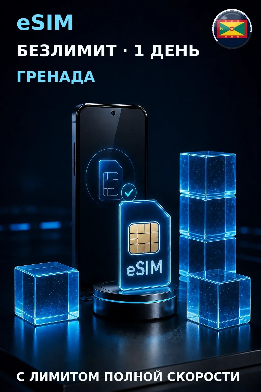 eSIM Гренада — БЕЗЛИМИТ, 1 день — интернет